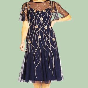 Adrianna Papell- Flutter-Sleeve Embellished Party Dress Size 8